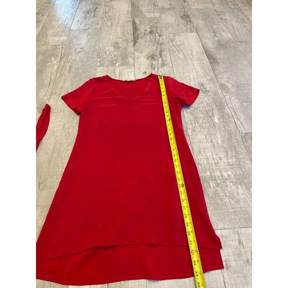 Amanda Uprichard Red Silk‎ V Neck Short Sleeve Hi Lo Dress Size S